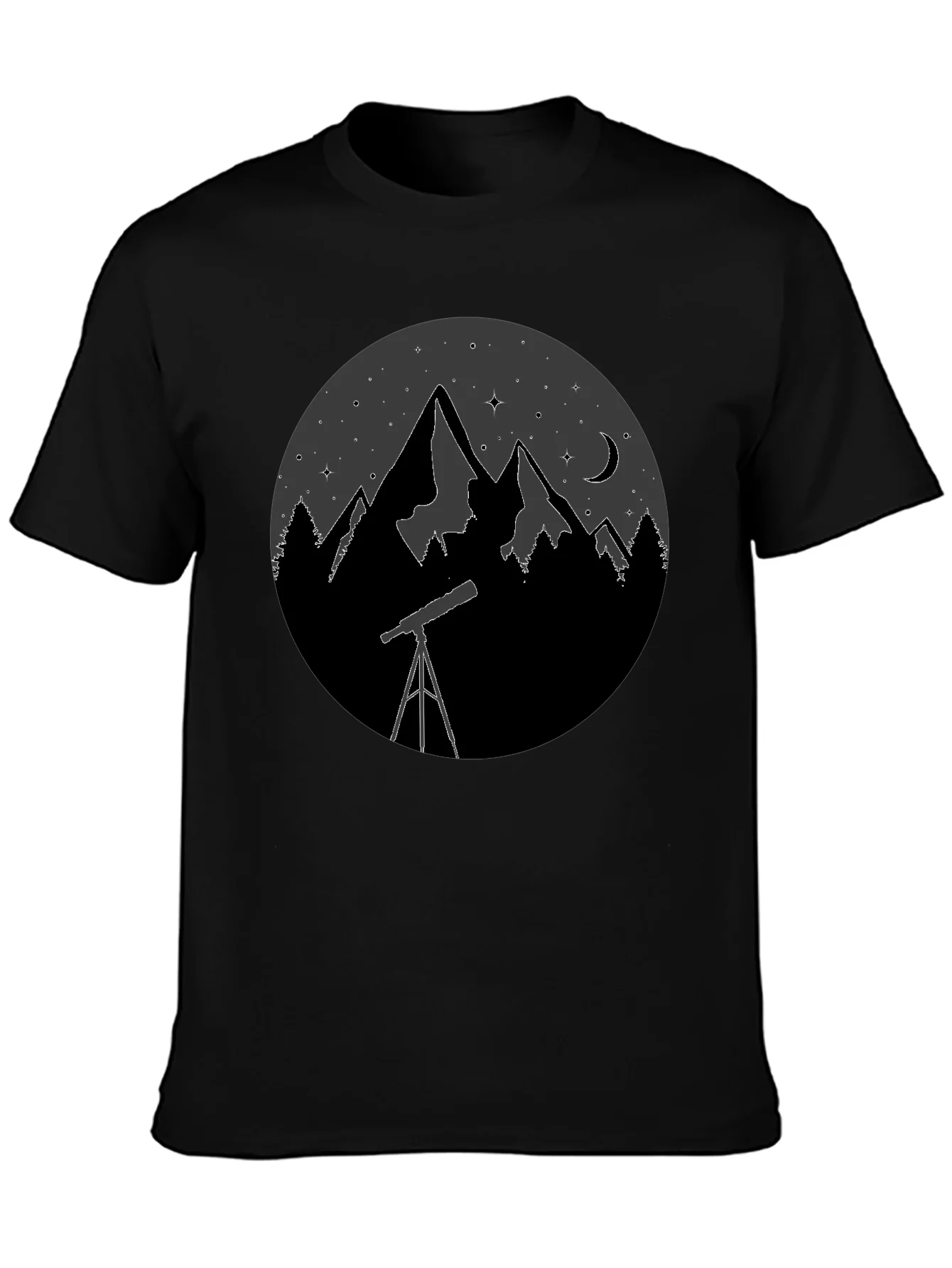 Night Sky Telescope Mountain Graphic Tee