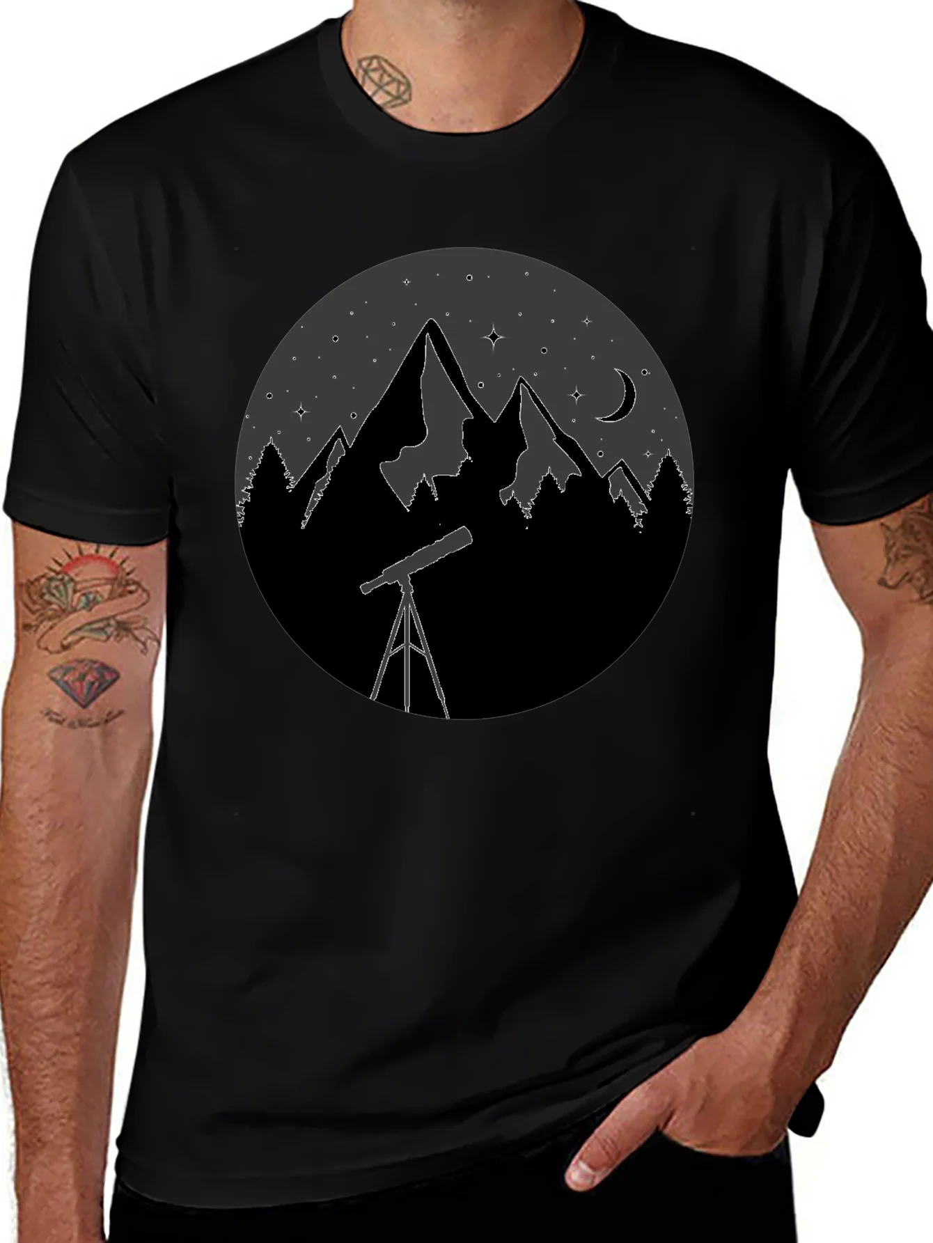 Night Sky Telescope Mountain Graphic Tee