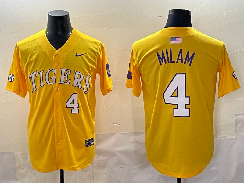 Men's LSU Tigers Steven Milam Yellow Replica Player Jersey