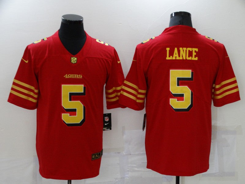 Men's San Francisco 49ers Trey Lance #5 Red Game Player Jersey1