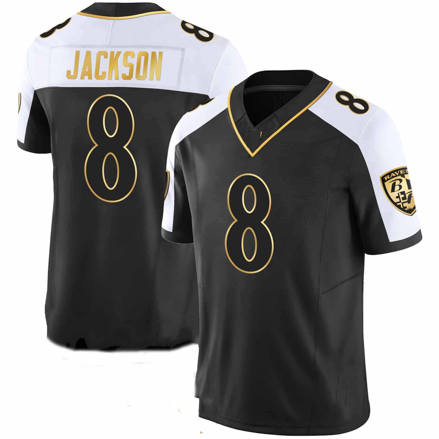 B.Ravens #8 Lamar Jackson Black Maryland Patch Vapor Gold Jersey ?All Stitched American Football Jerseys