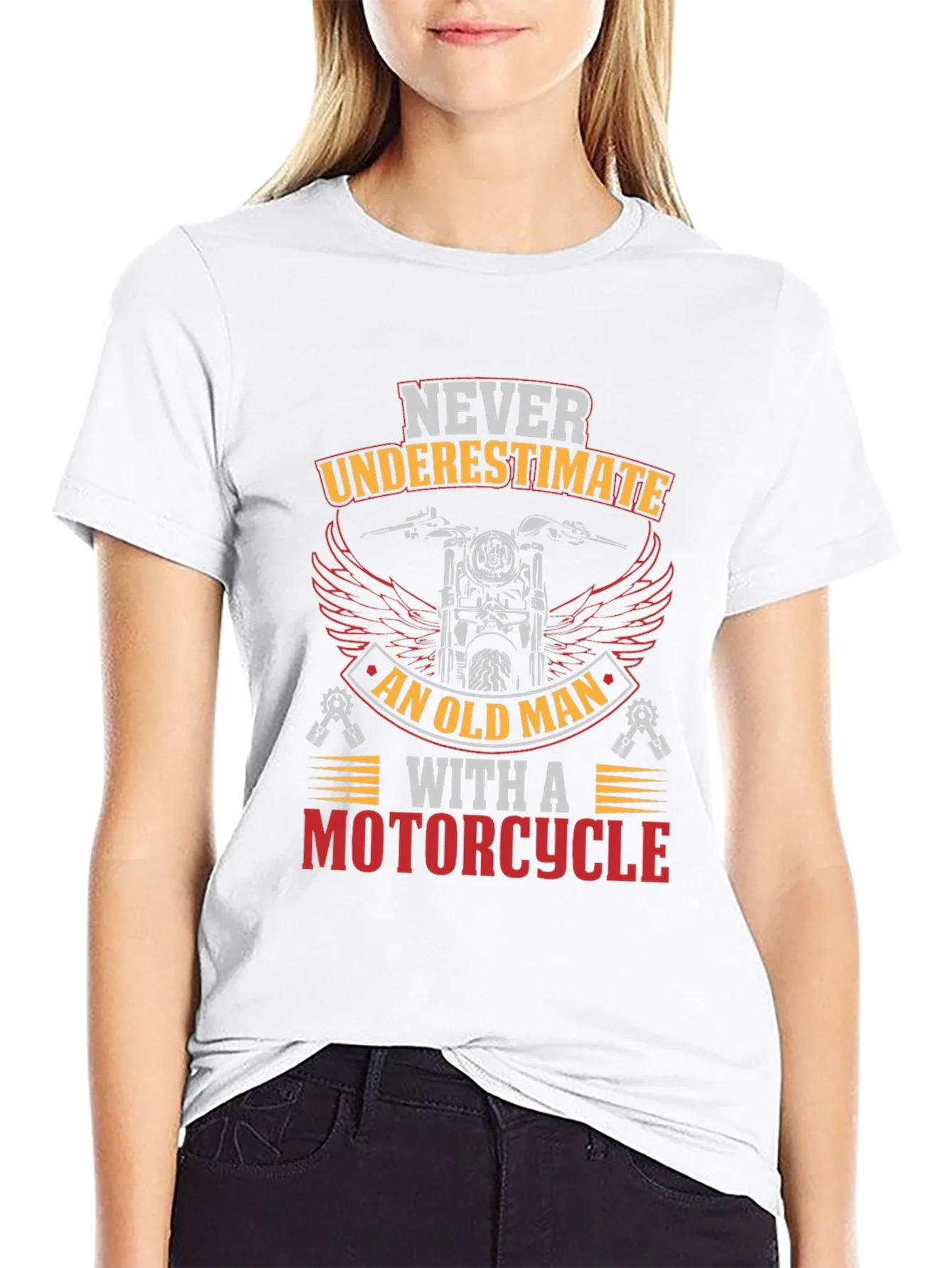 Never Underestimate Old Man Motorcycle Graphic T-Shirt