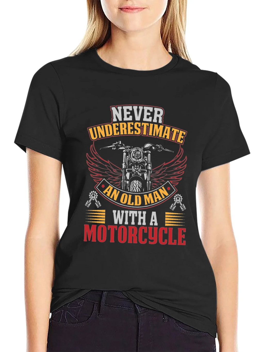 Never Underestimate Old Man Motorcycle Graphic T-Shirt