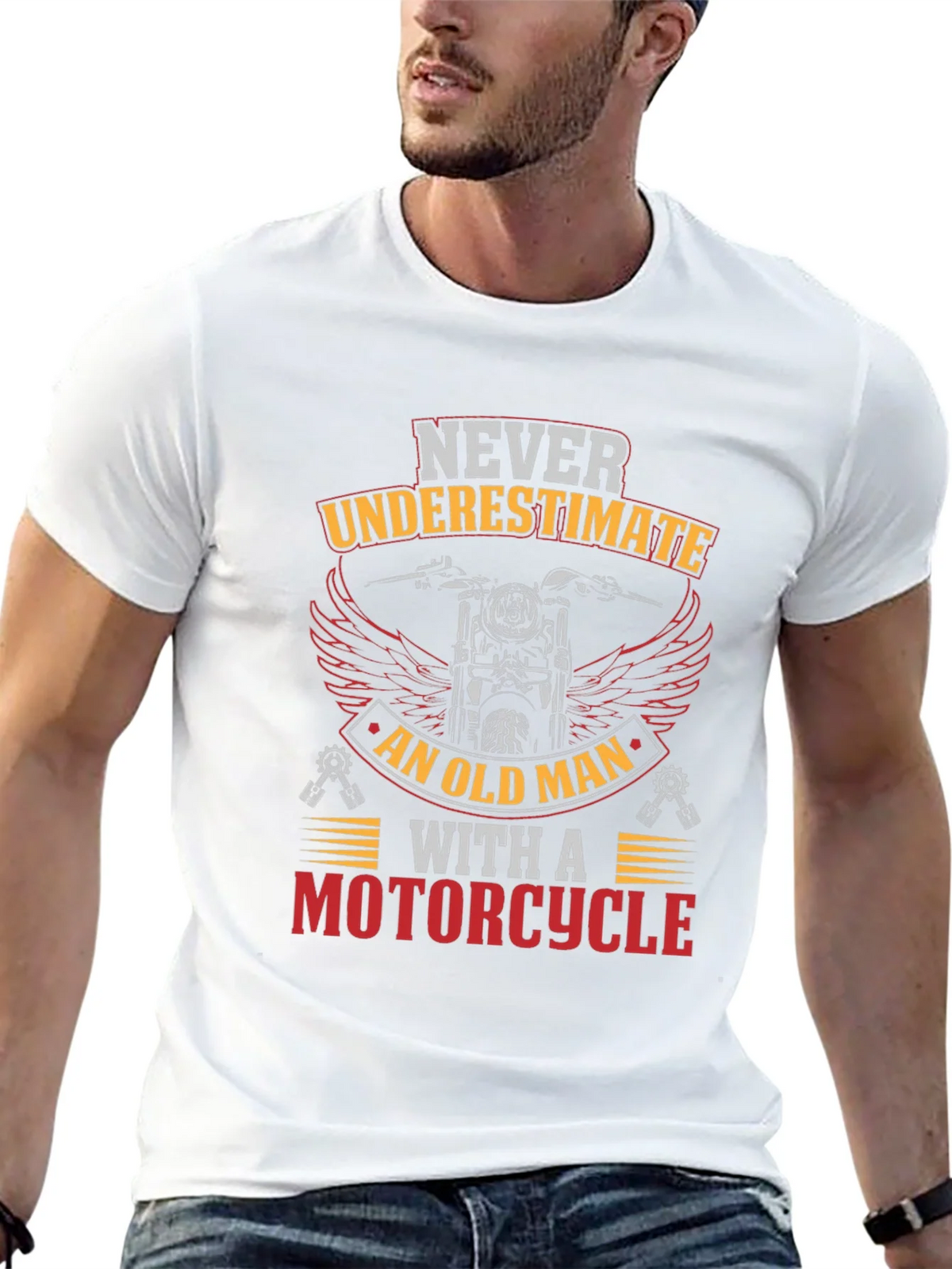 Never Underestimate Old Man Motorcycle Graphic T-Shirt