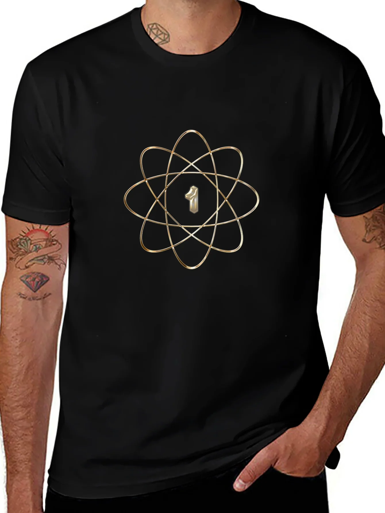Atom Number 1 Graphic Print Black T-Shirt