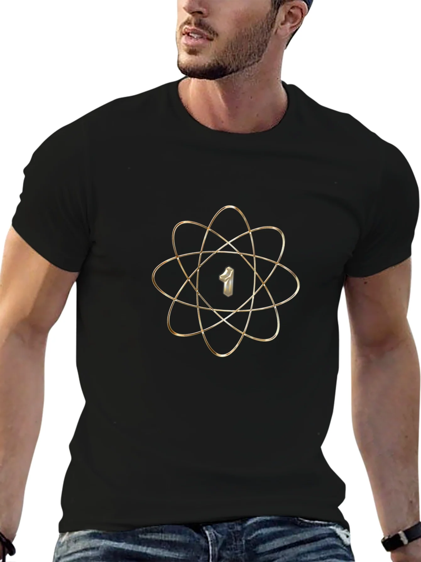 Atom Number 1 Graphic Print Black T-Shirt