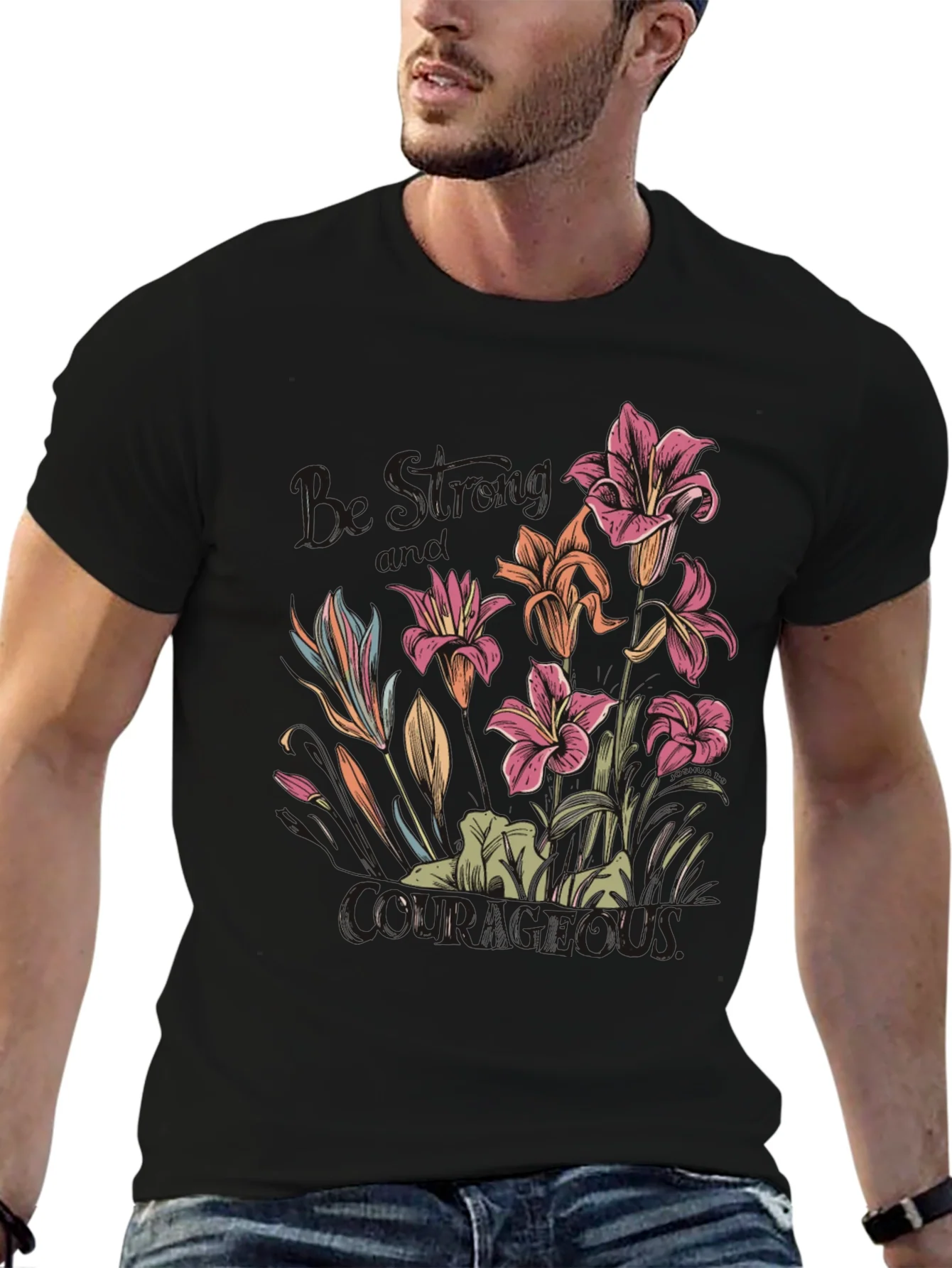Floral Courage Tee - Black Graphic T-Shirt