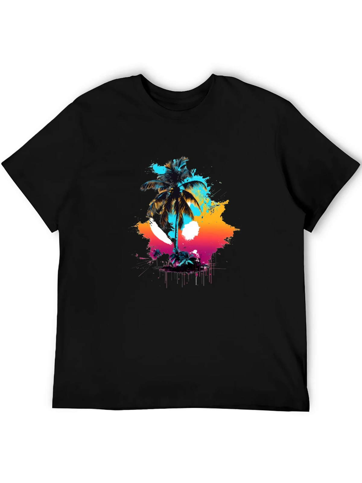 Vibrant Palm Tree Graphic Black T-Shirt