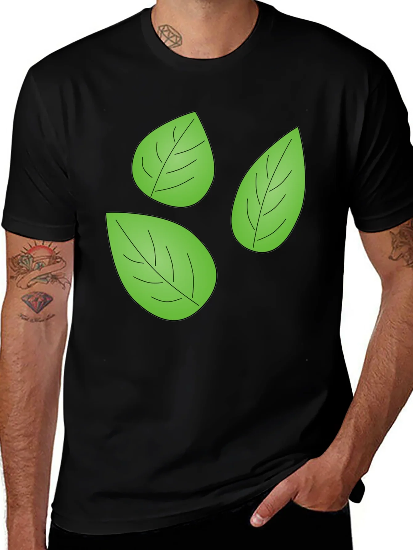 Leaf Pattern Black T-Shirt