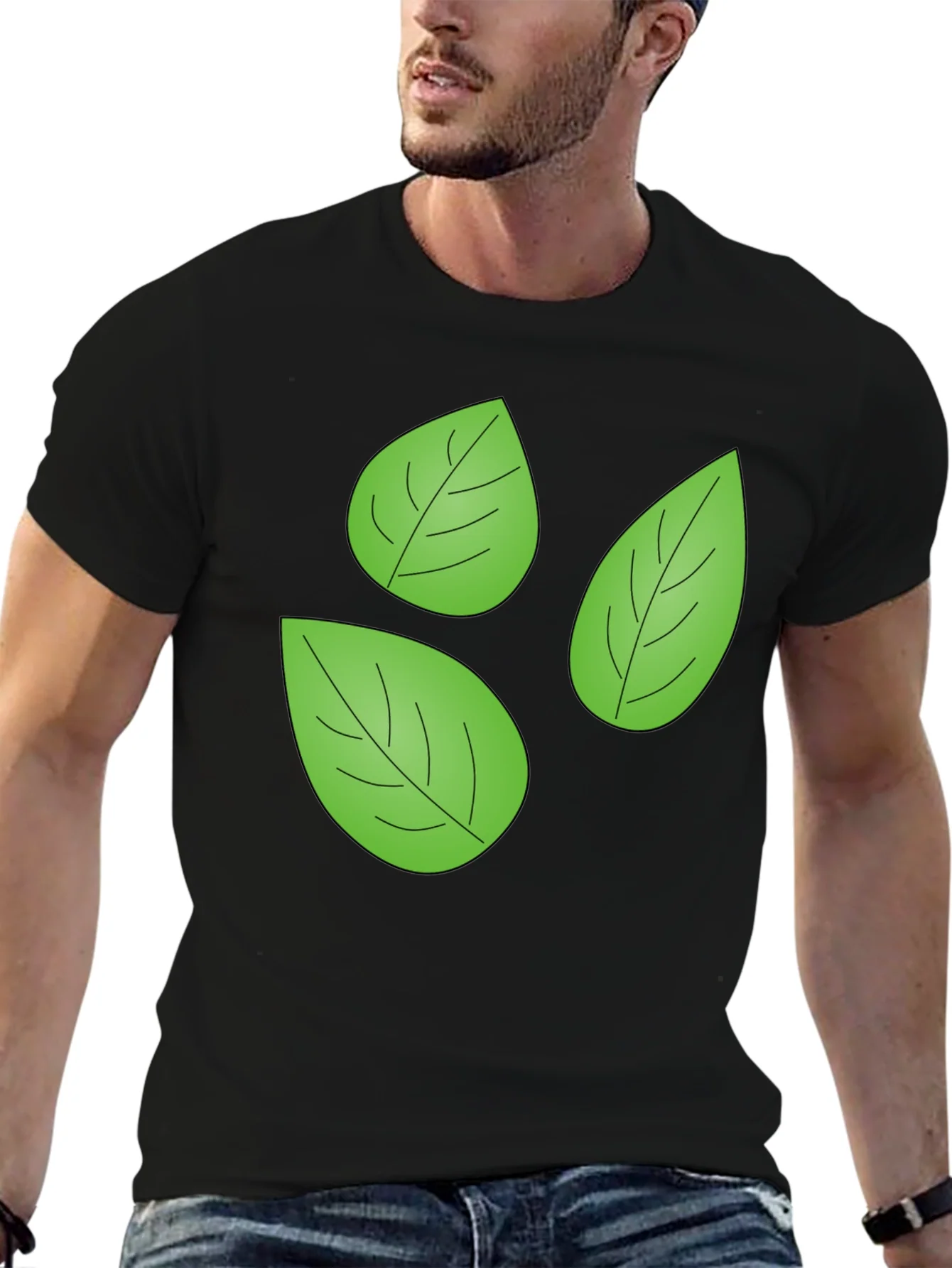 Leaf Pattern Black T-Shirt