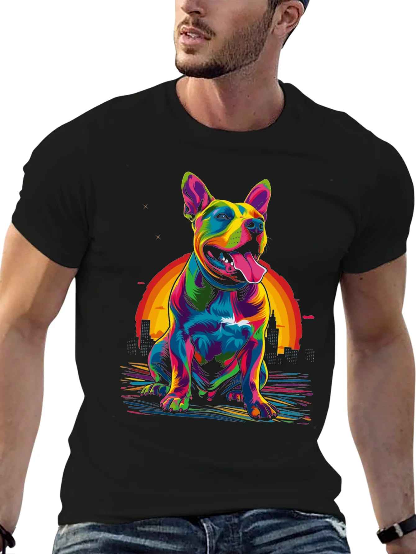 Colorful Dog Graphic T-Shirt