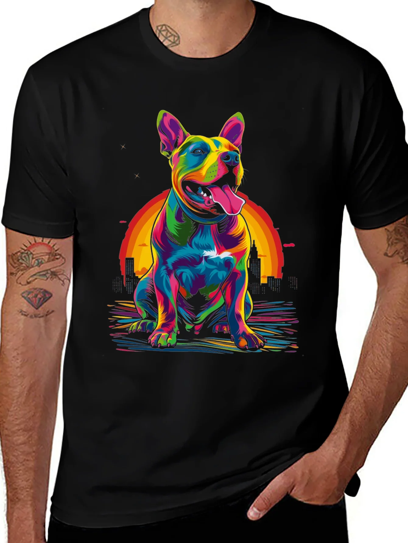 Colorful Dog Graphic T-Shirt