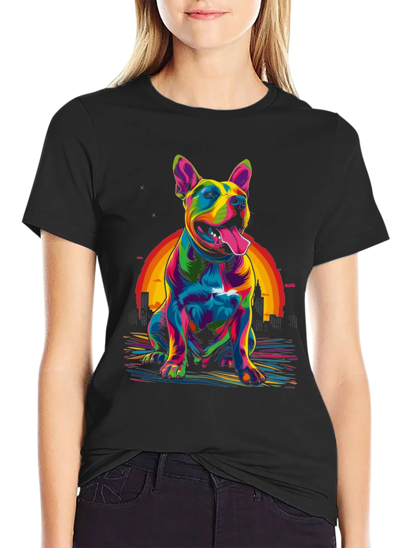 Colorful Dog Graphic T-Shirt