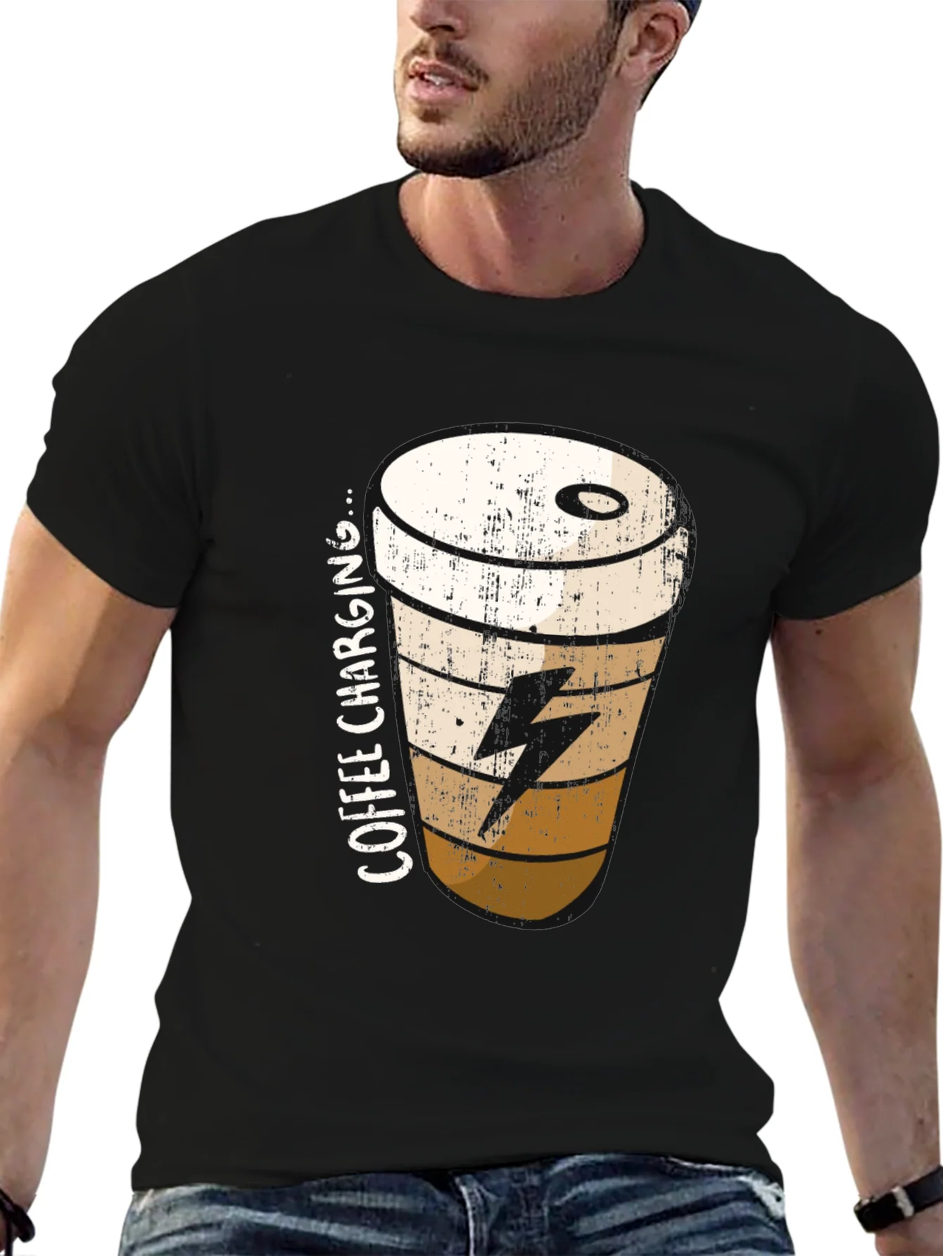 Coffee Charging T-Shirt - Black Unisex Tee