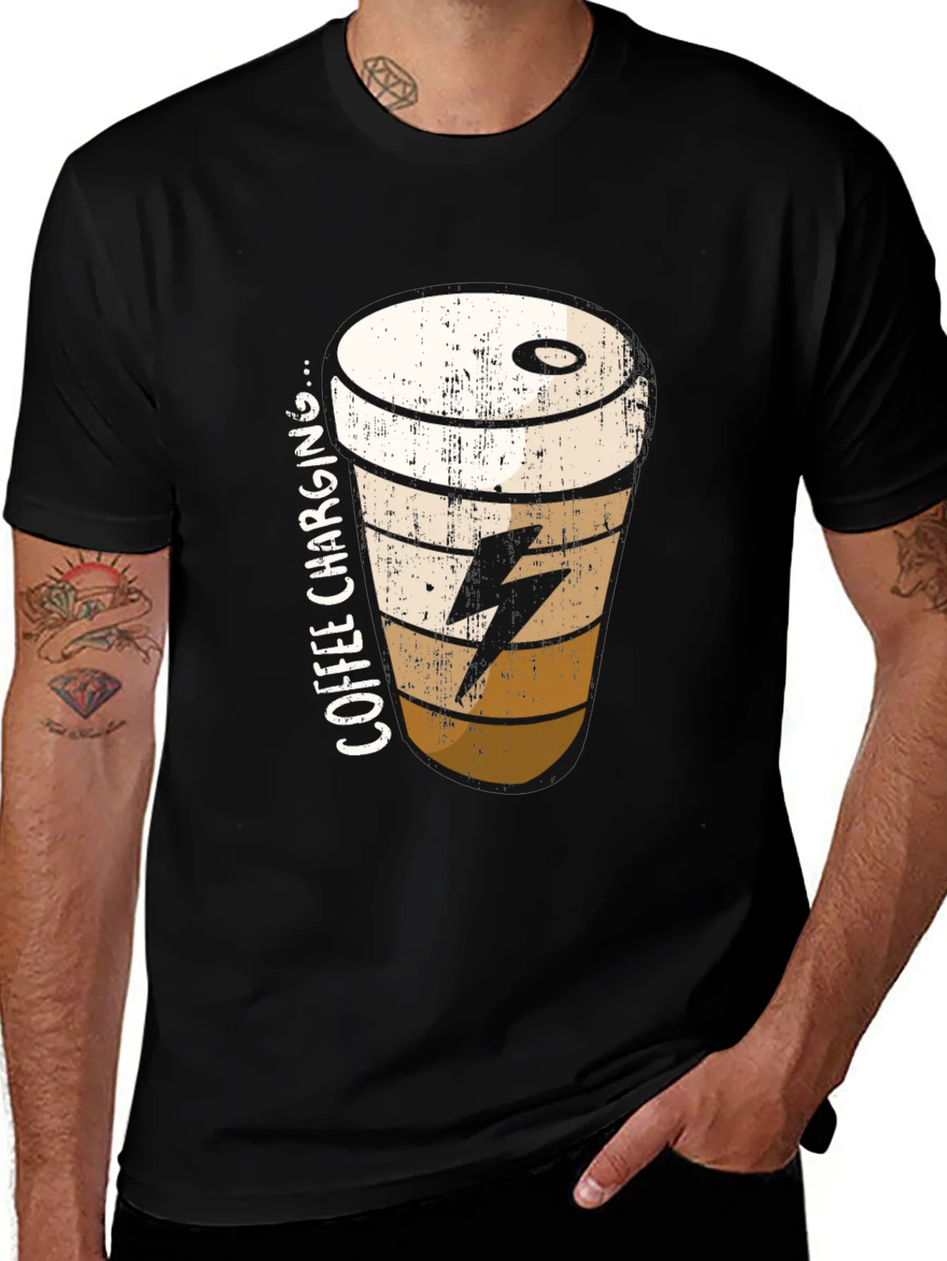 Coffee Charging T-Shirt - Black Unisex Tee