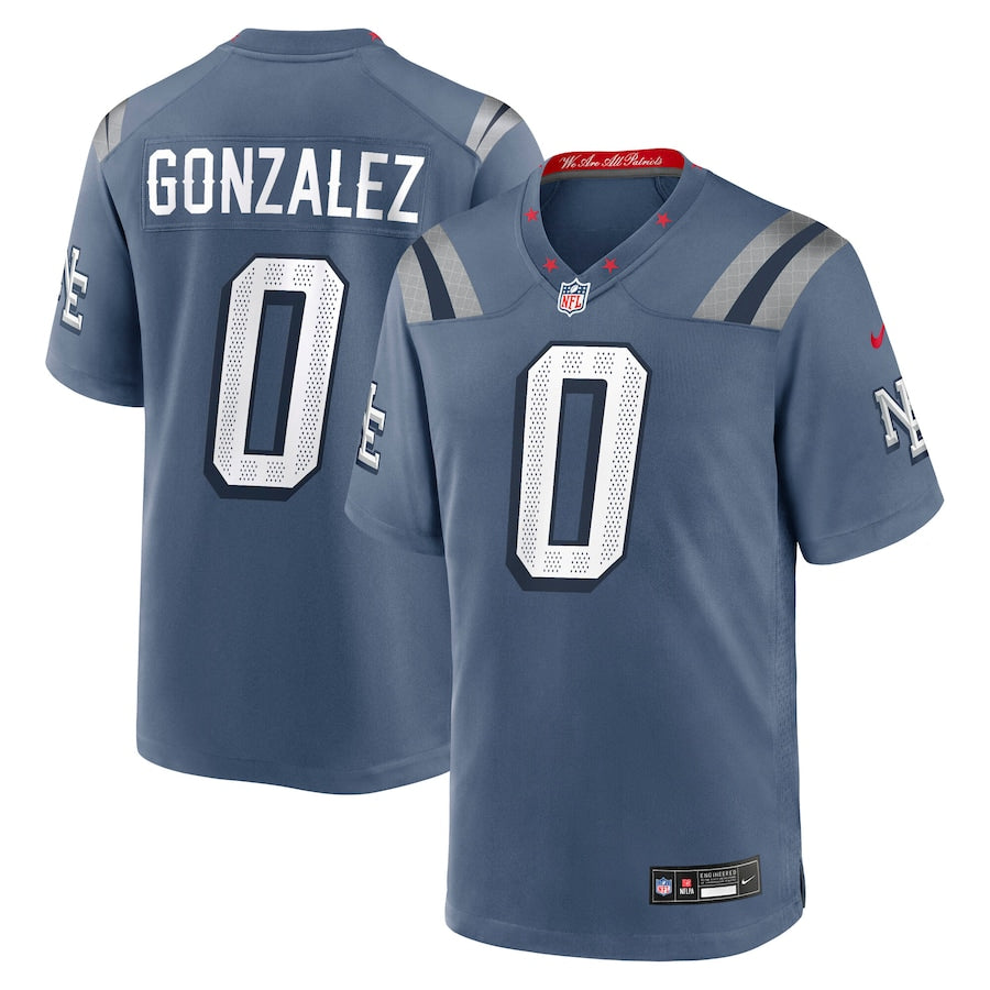 Men's New England Patriots Christian Gonzalez  Storm Blue 2025 Rivalries Collection Game Jersey