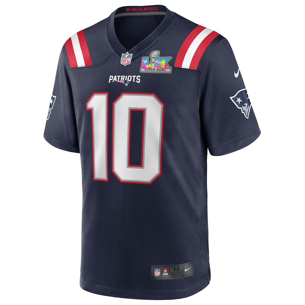 Men's New England Patriots Drake Maye  Navy Super Bowl LX Patch Game Jersey