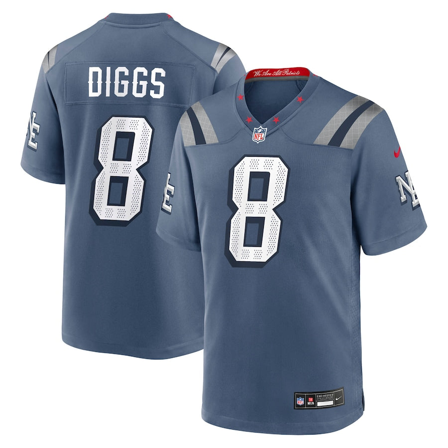 Men's New England Patriots Stefon Diggs  Storm Blue 2025 Rivalries Collection Game Jersey