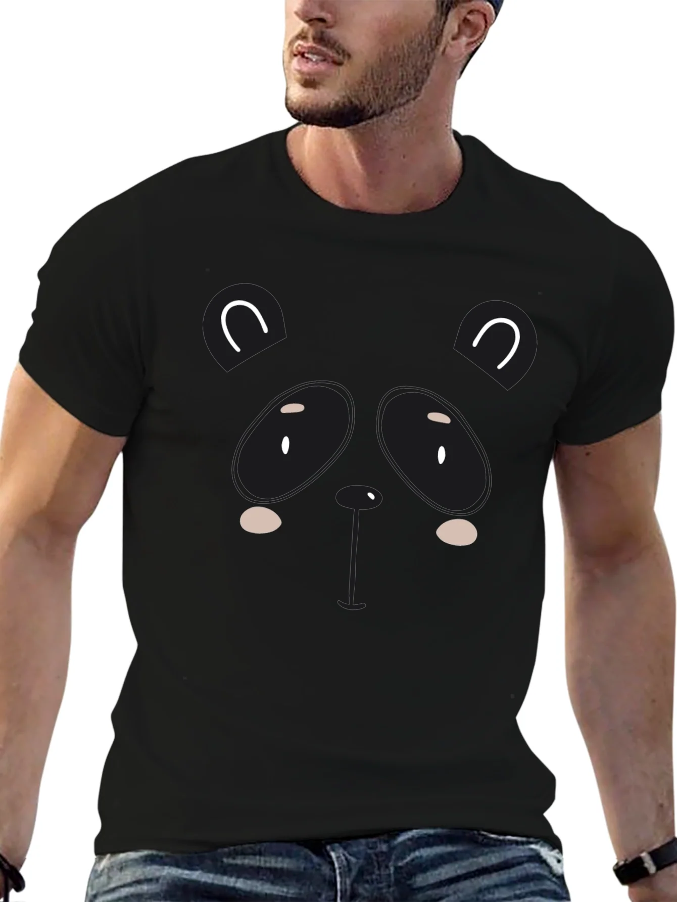 Cute Panda Graphic Black T-Shirt