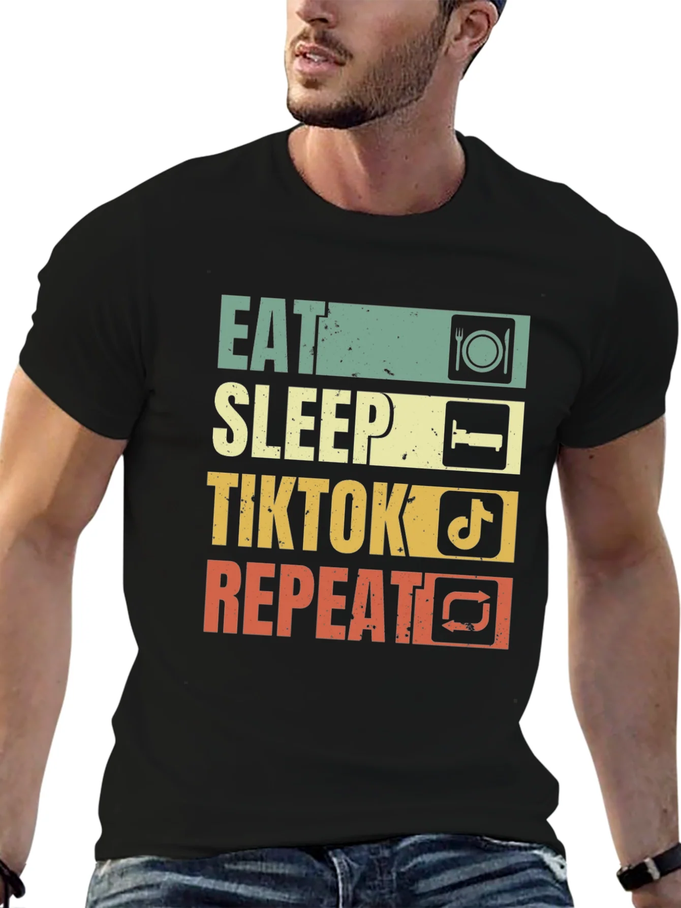 Eat Sleep TikTok Repeat Black T-Shirt