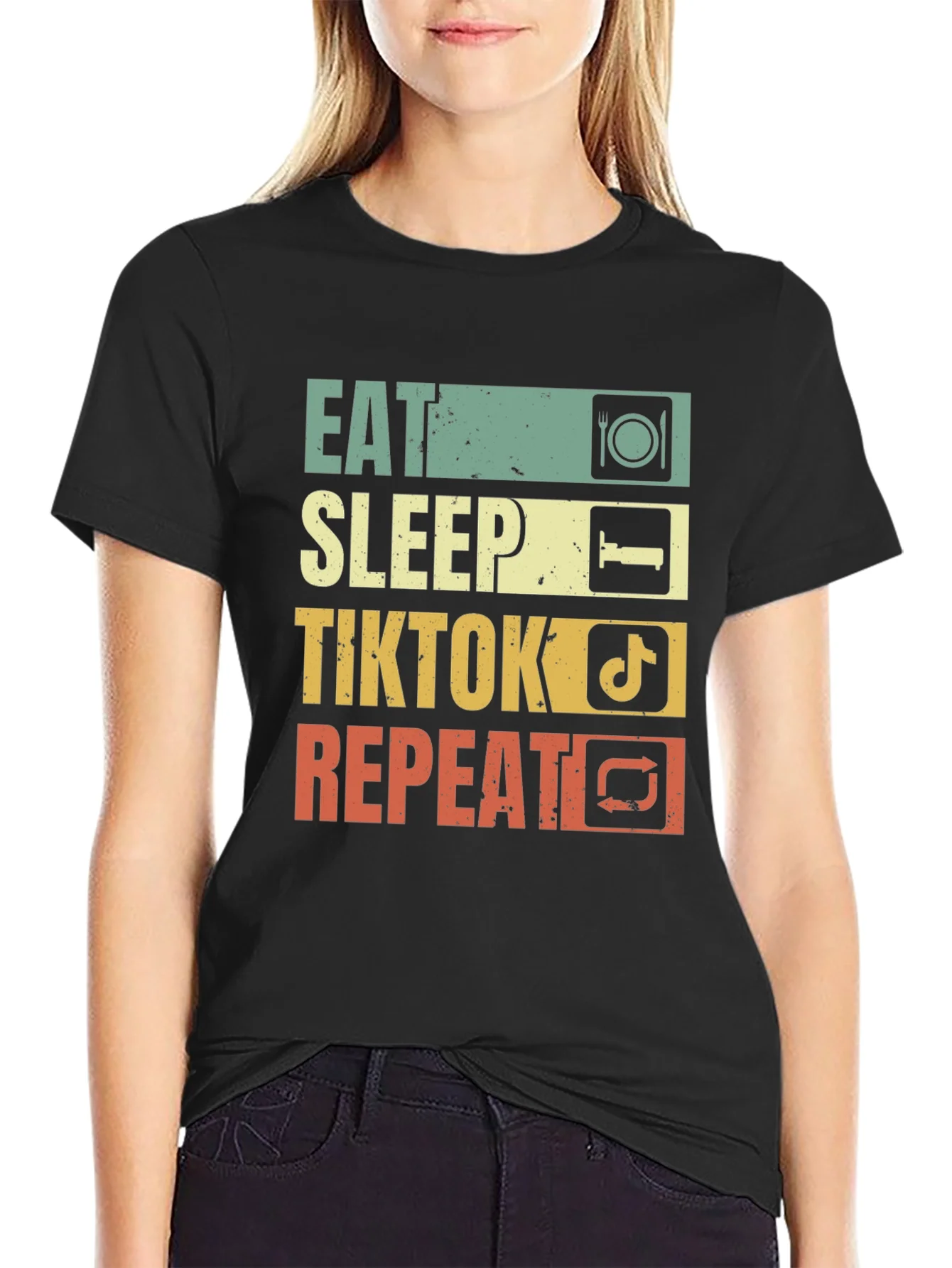 Eat Sleep TikTok Repeat Black T-Shirt