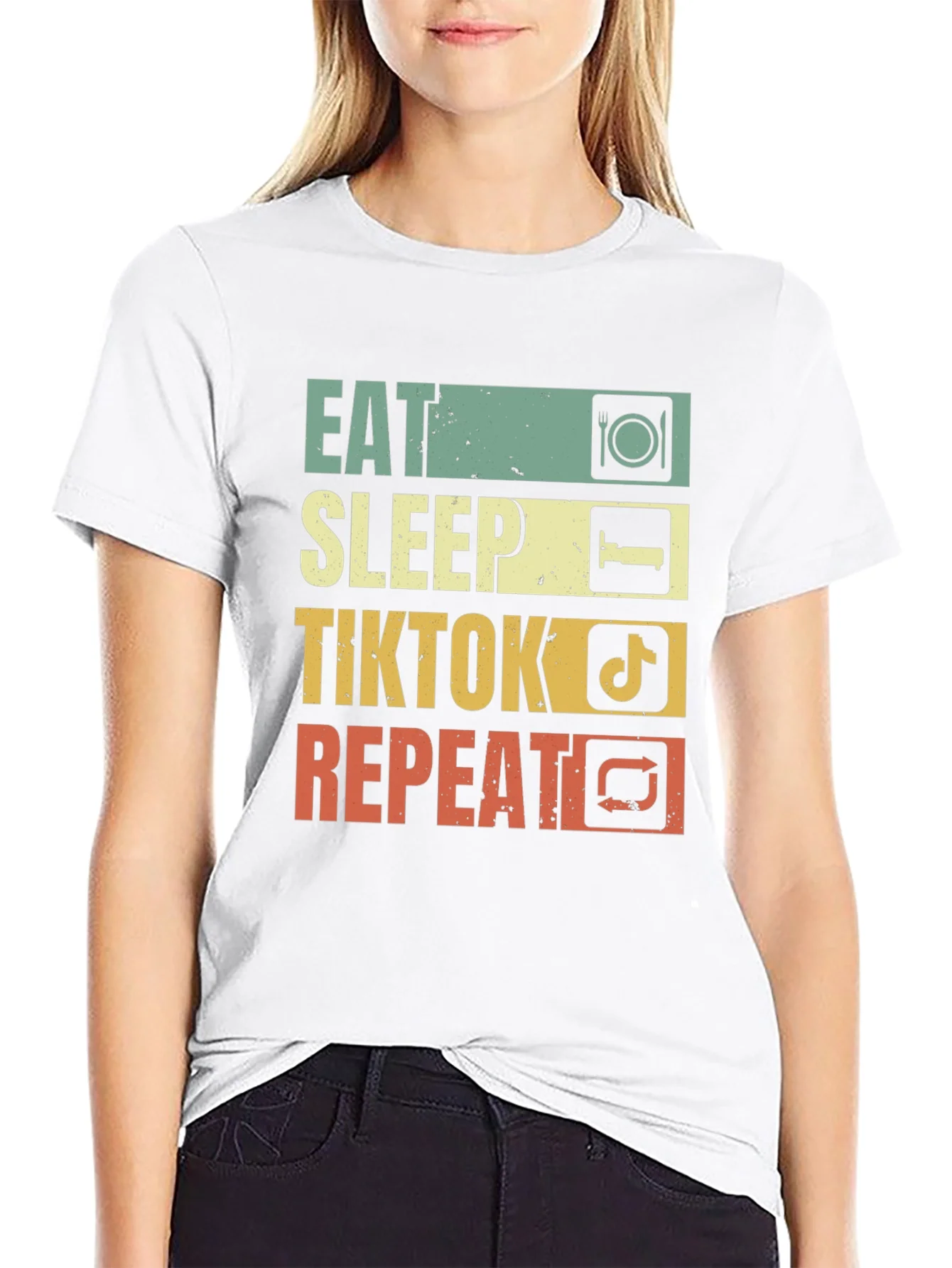 Eat Sleep TikTok Repeat Black T-Shirt