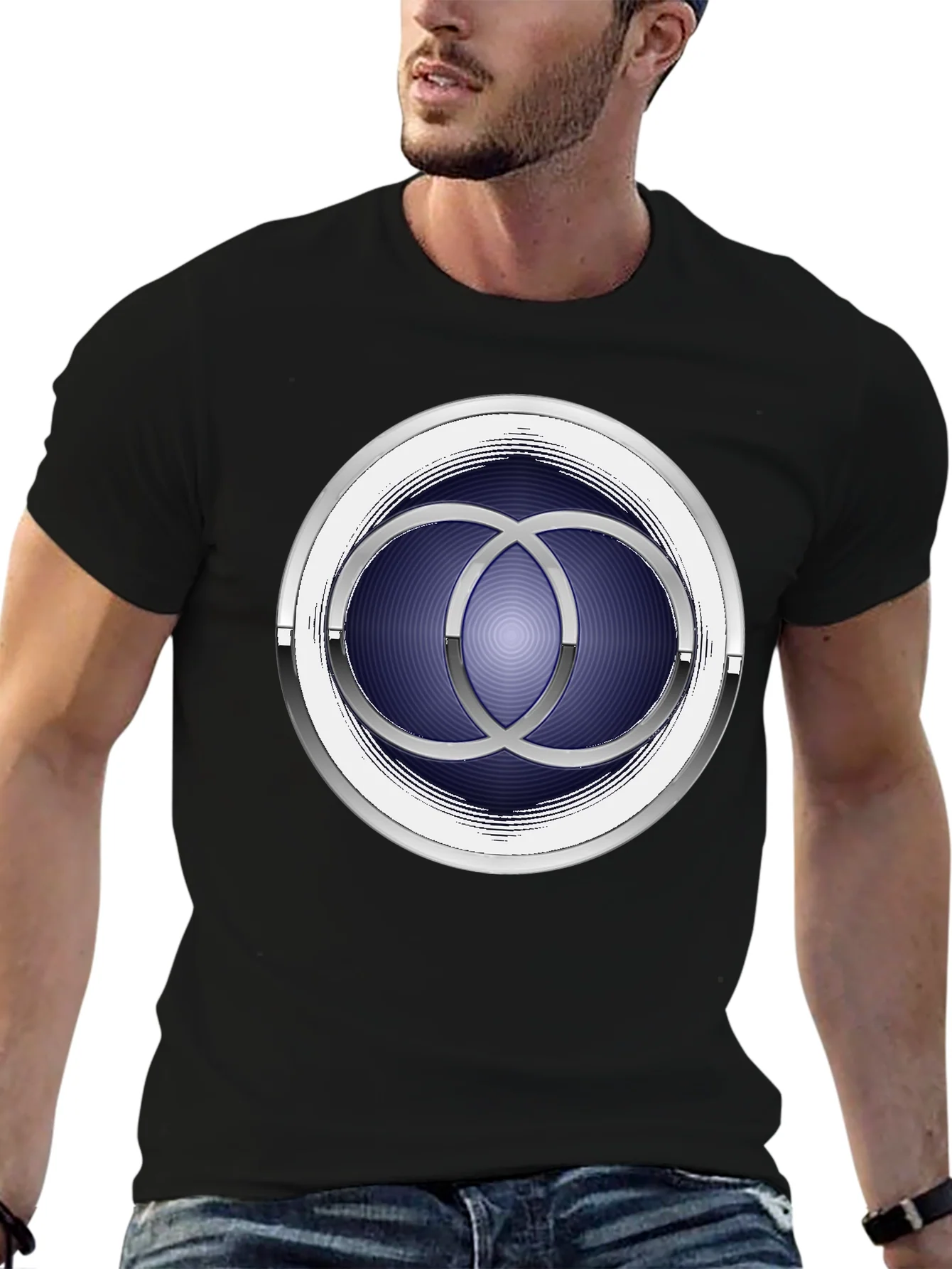 Abstract Circle Design Black T-Shirt