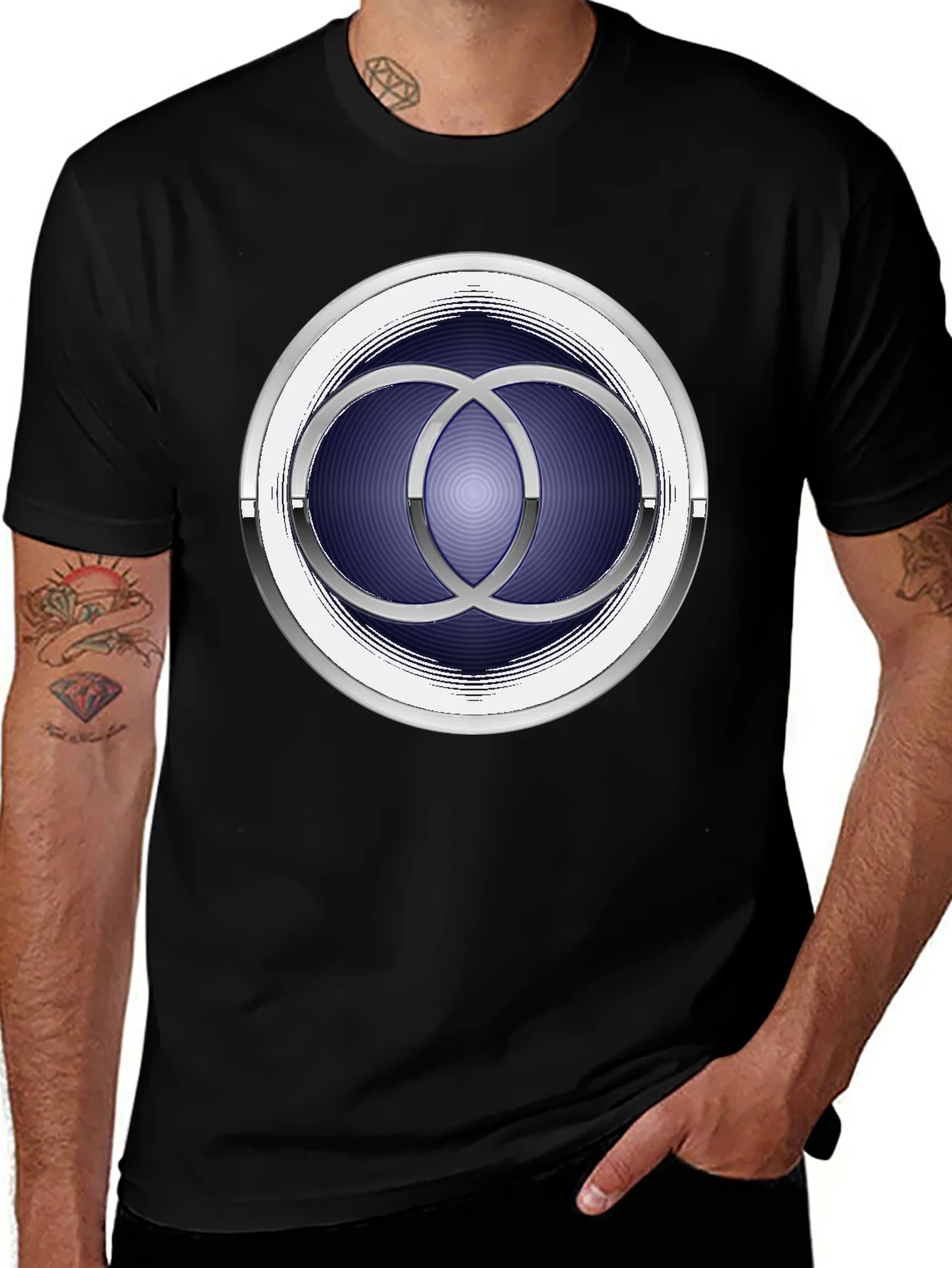 Abstract Circle Design Black T-Shirt