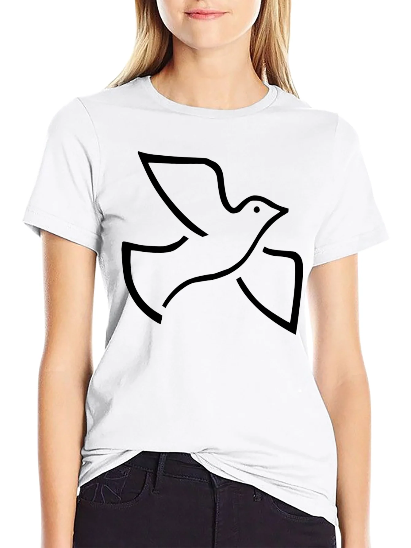 Black Graphic Tee - Minimalist Dove Design