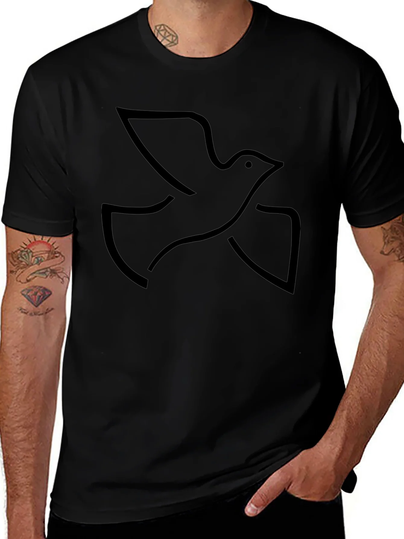 Black Graphic Tee - Minimalist Dove Design