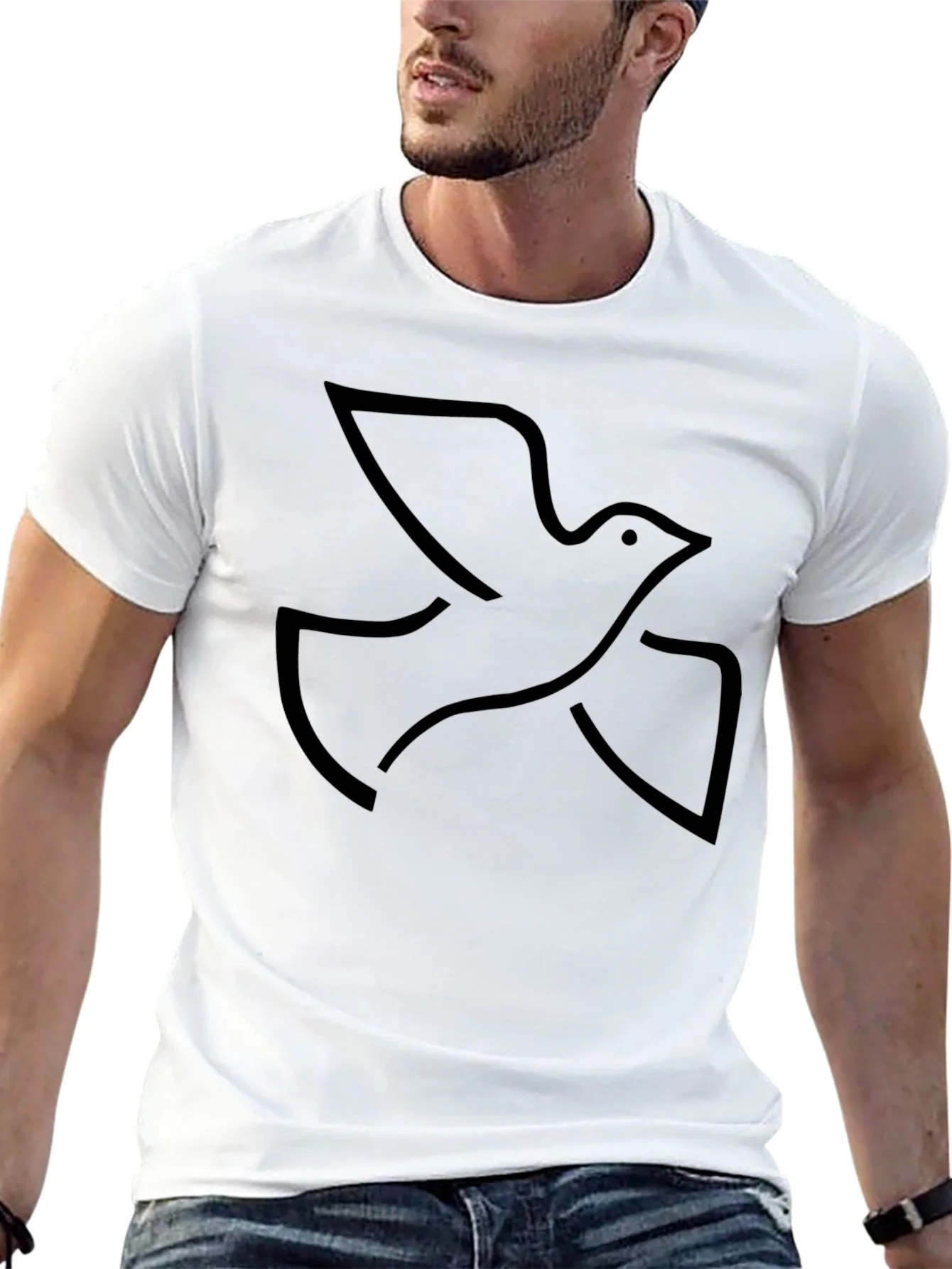 Black Graphic Tee - Minimalist Dove Design