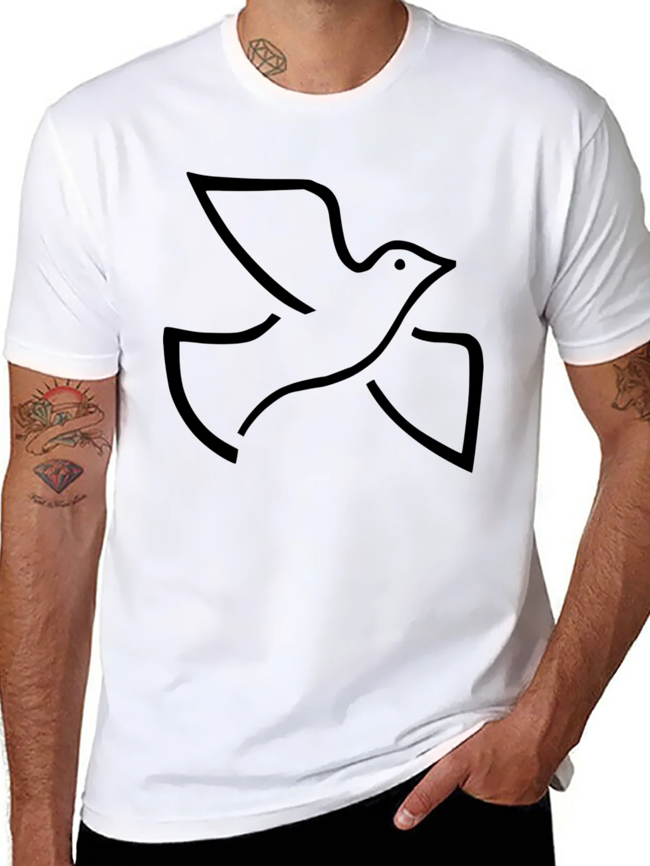 Black Graphic Tee - Minimalist Dove Design