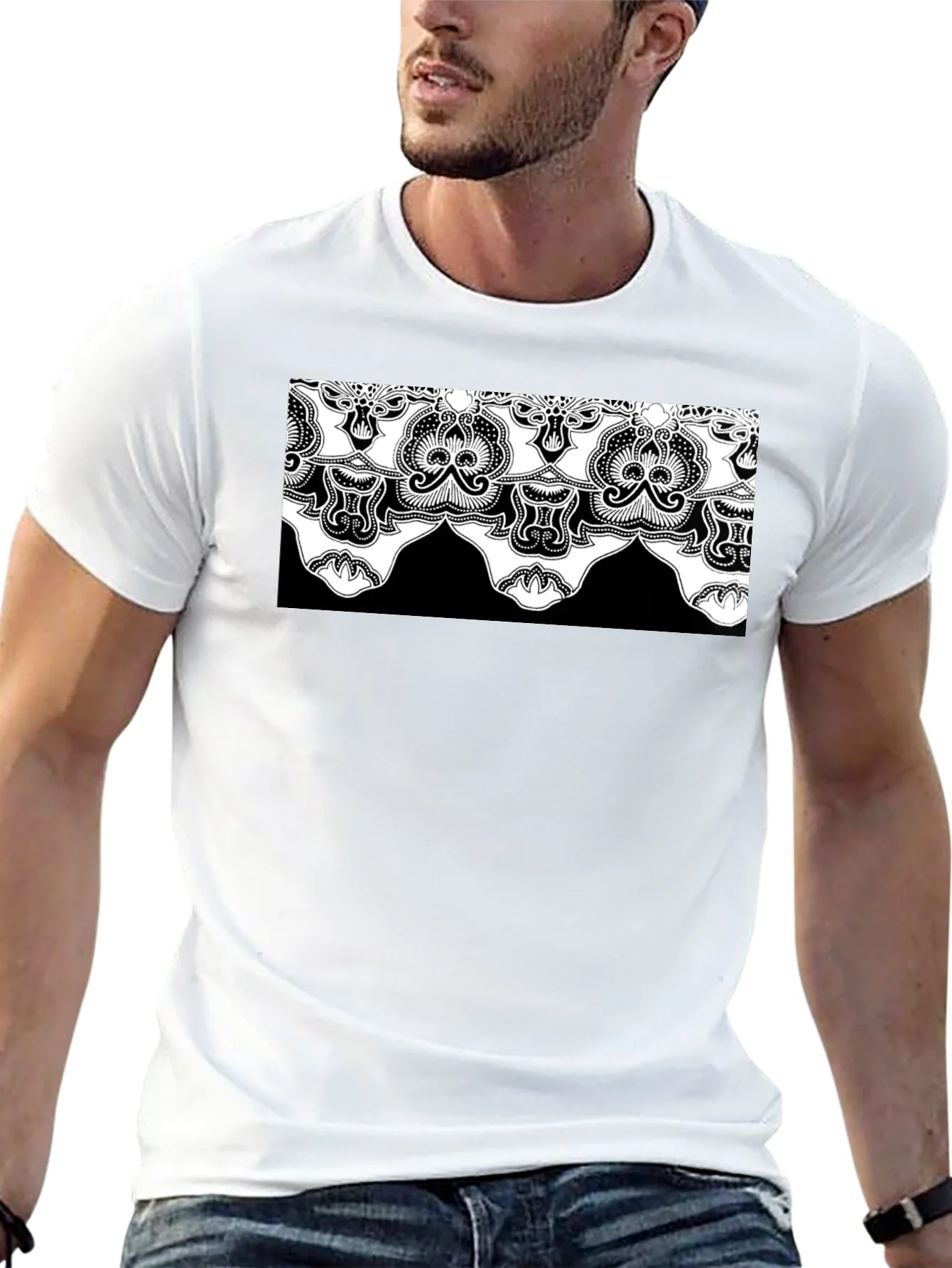 Ornate Lace Design Black T-Shirt