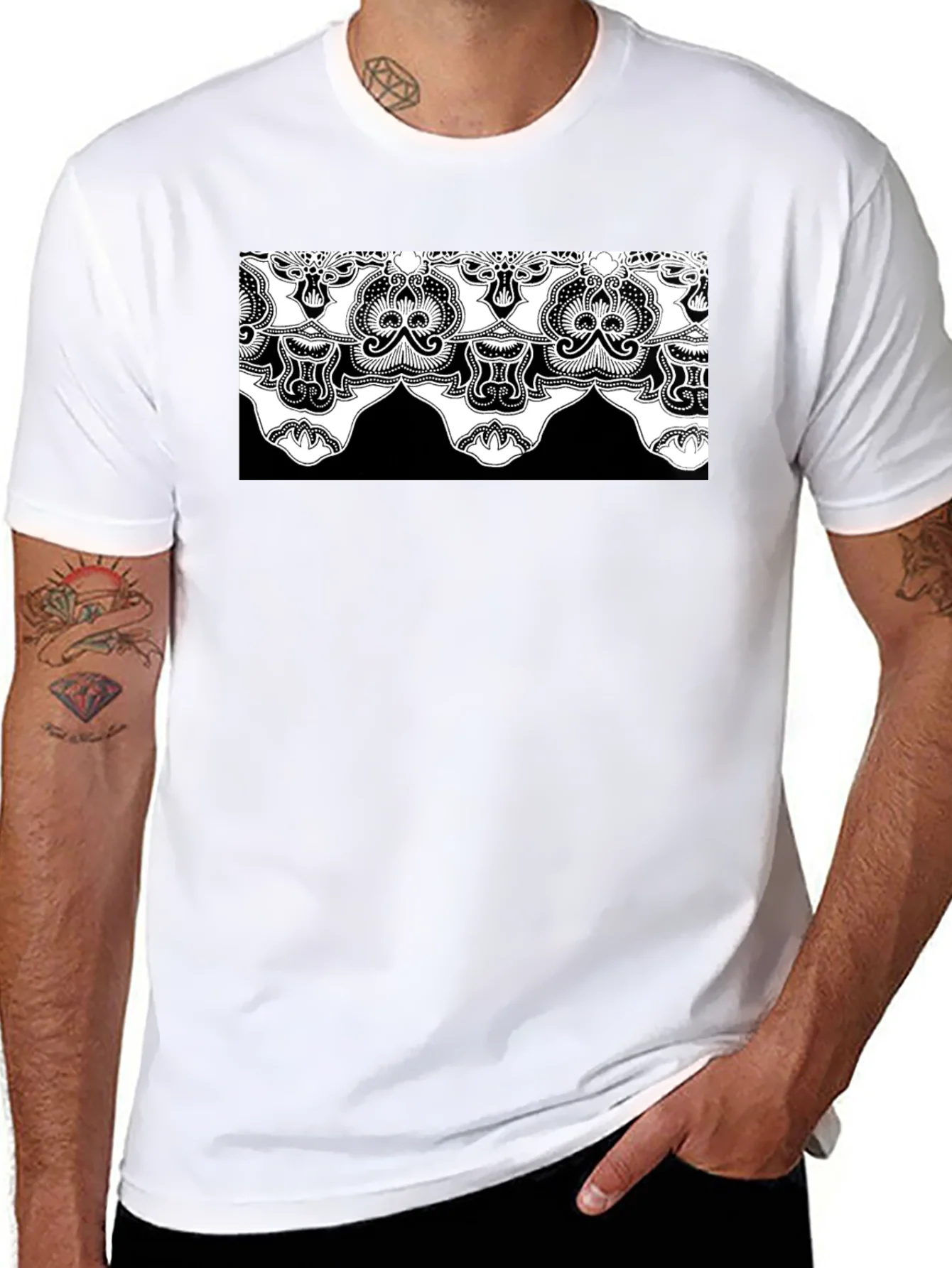 Ornate Lace Design Black T-Shirt
