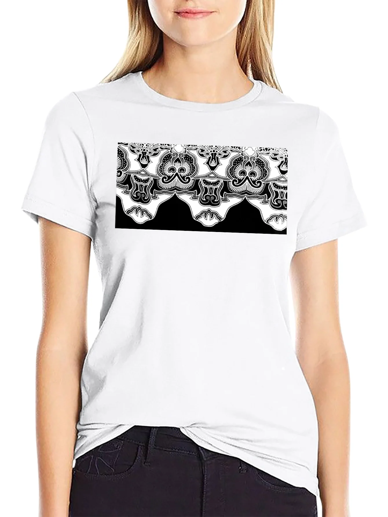Ornate Lace Design Black T-Shirt