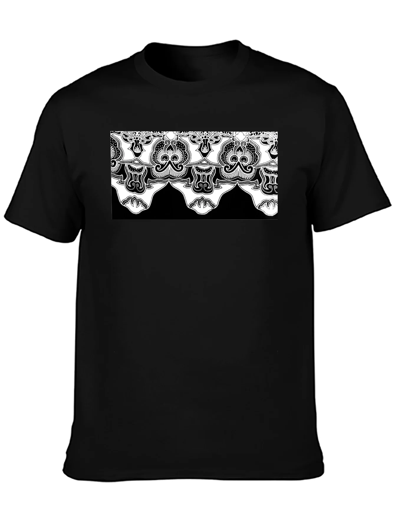 Ornate Lace Design Black T-Shirt