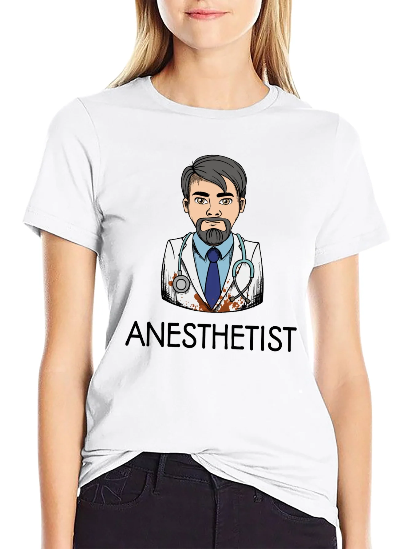 Anesthetist Cartoon Graphic Black T-Shirt