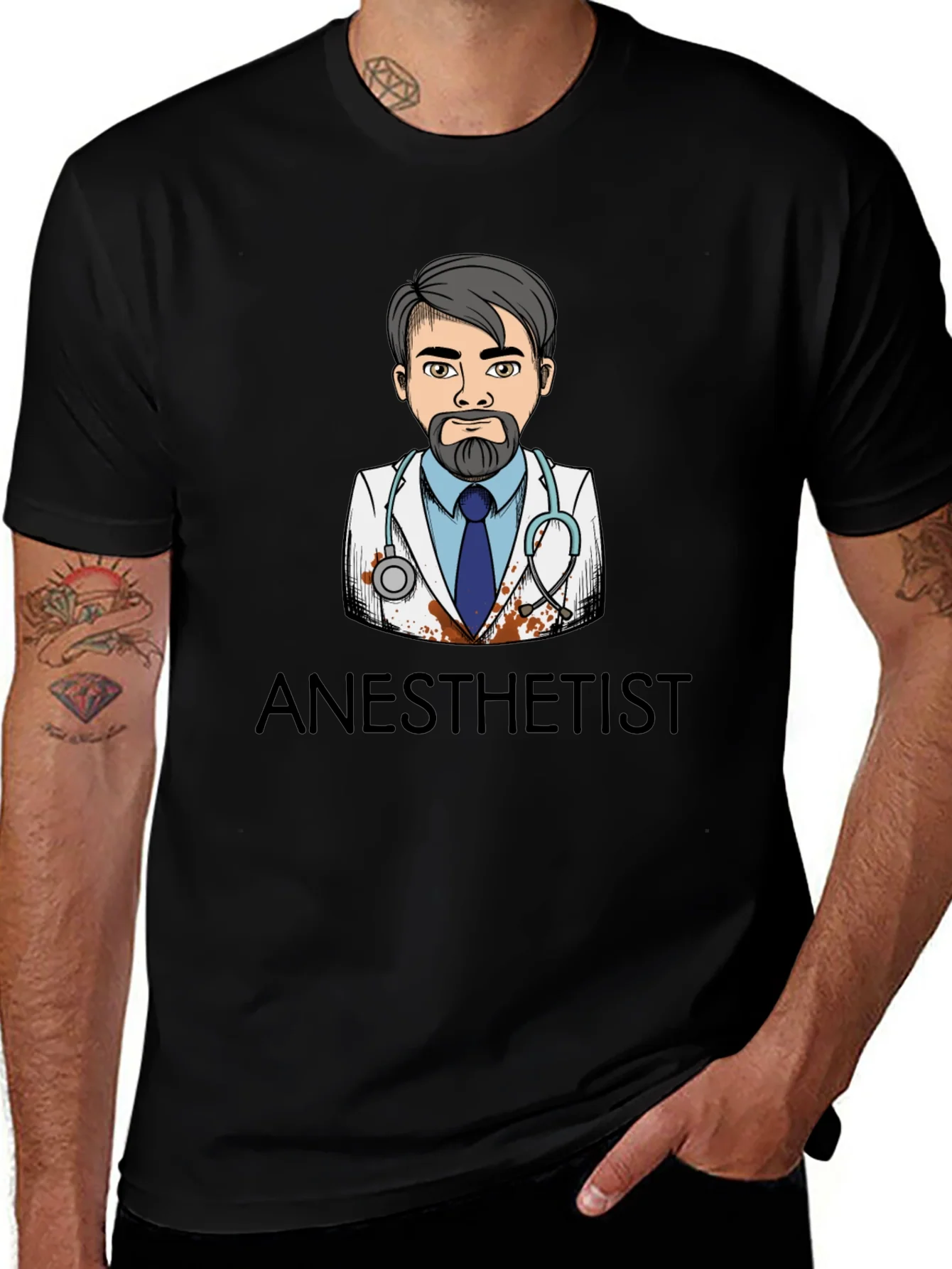 Anesthetist Cartoon Graphic Black T-Shirt