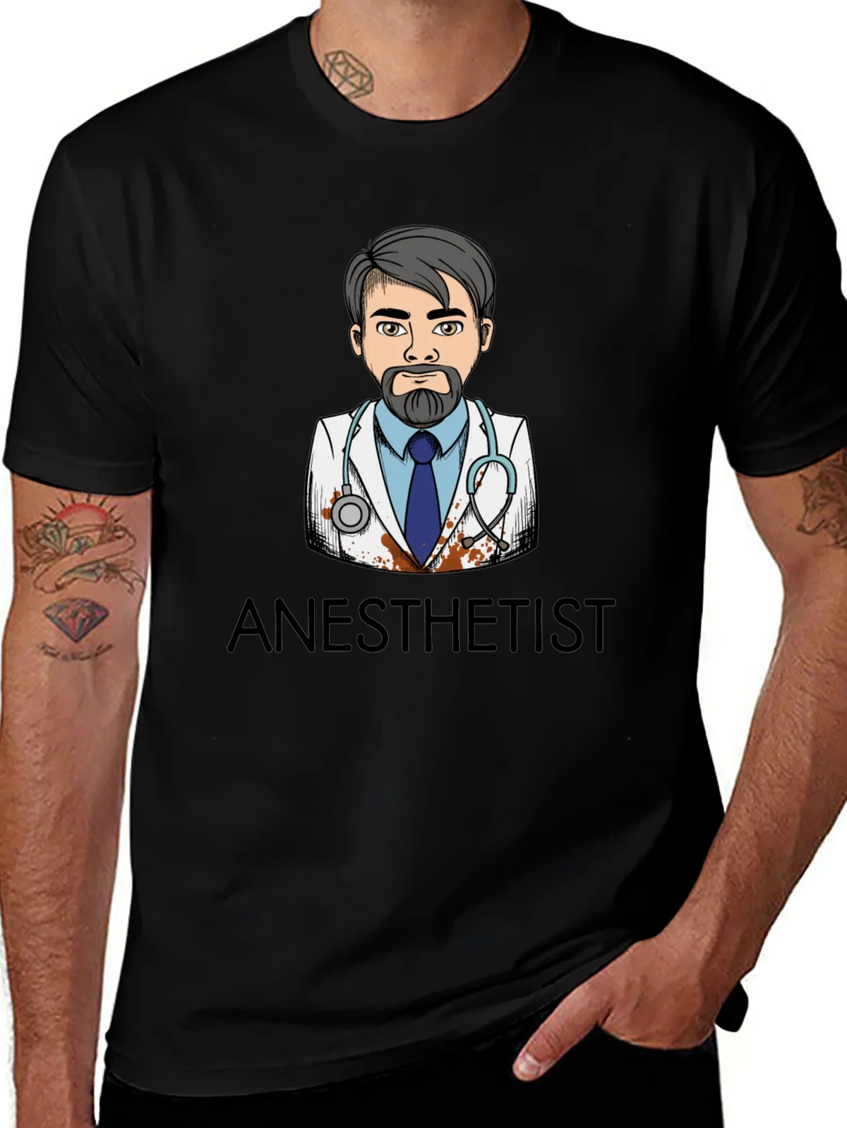 Anesthetist Cartoon Graphic Black T-Shirt