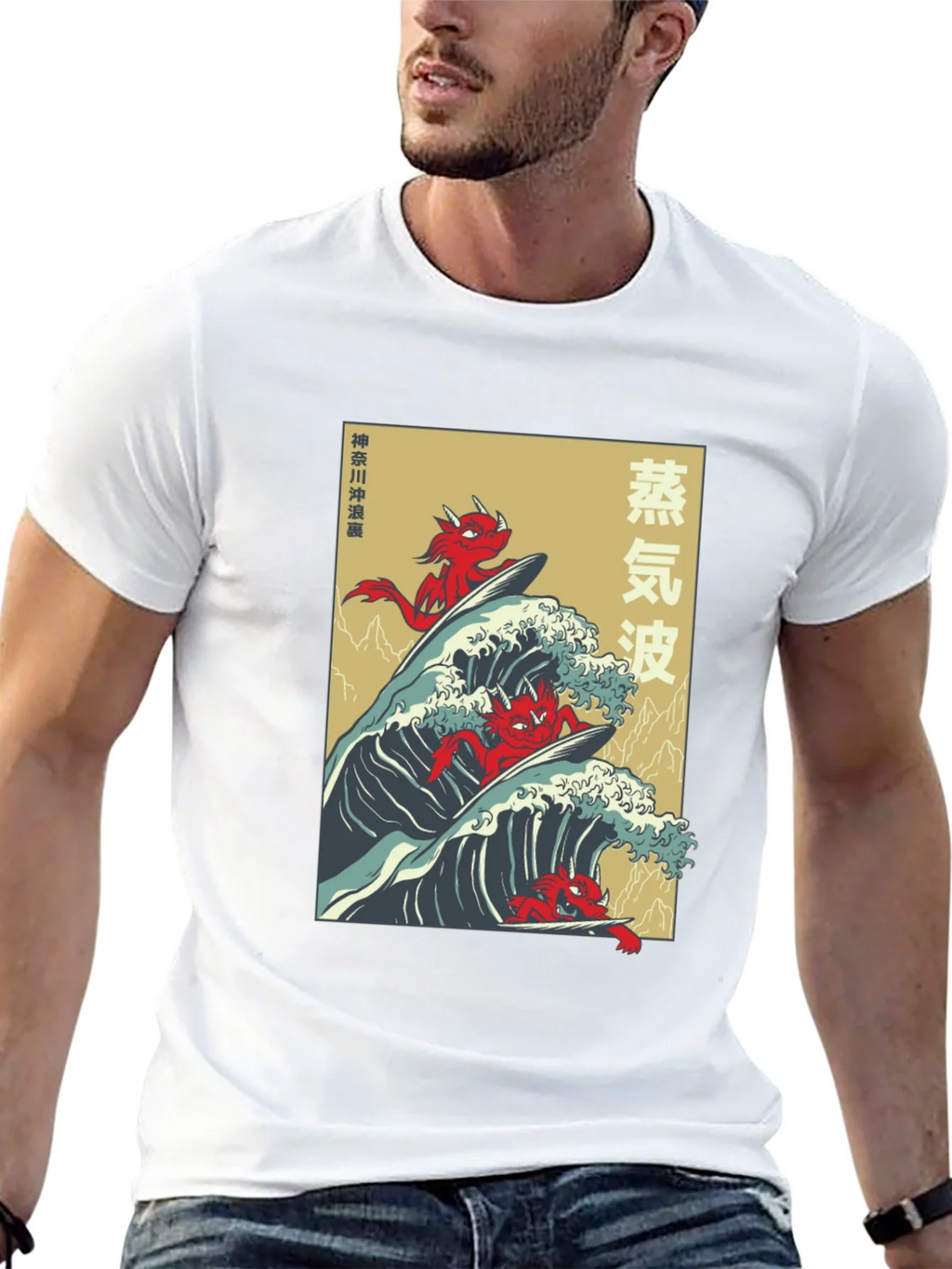 Japanese Vaporwave Devil Surfing T-Shirt