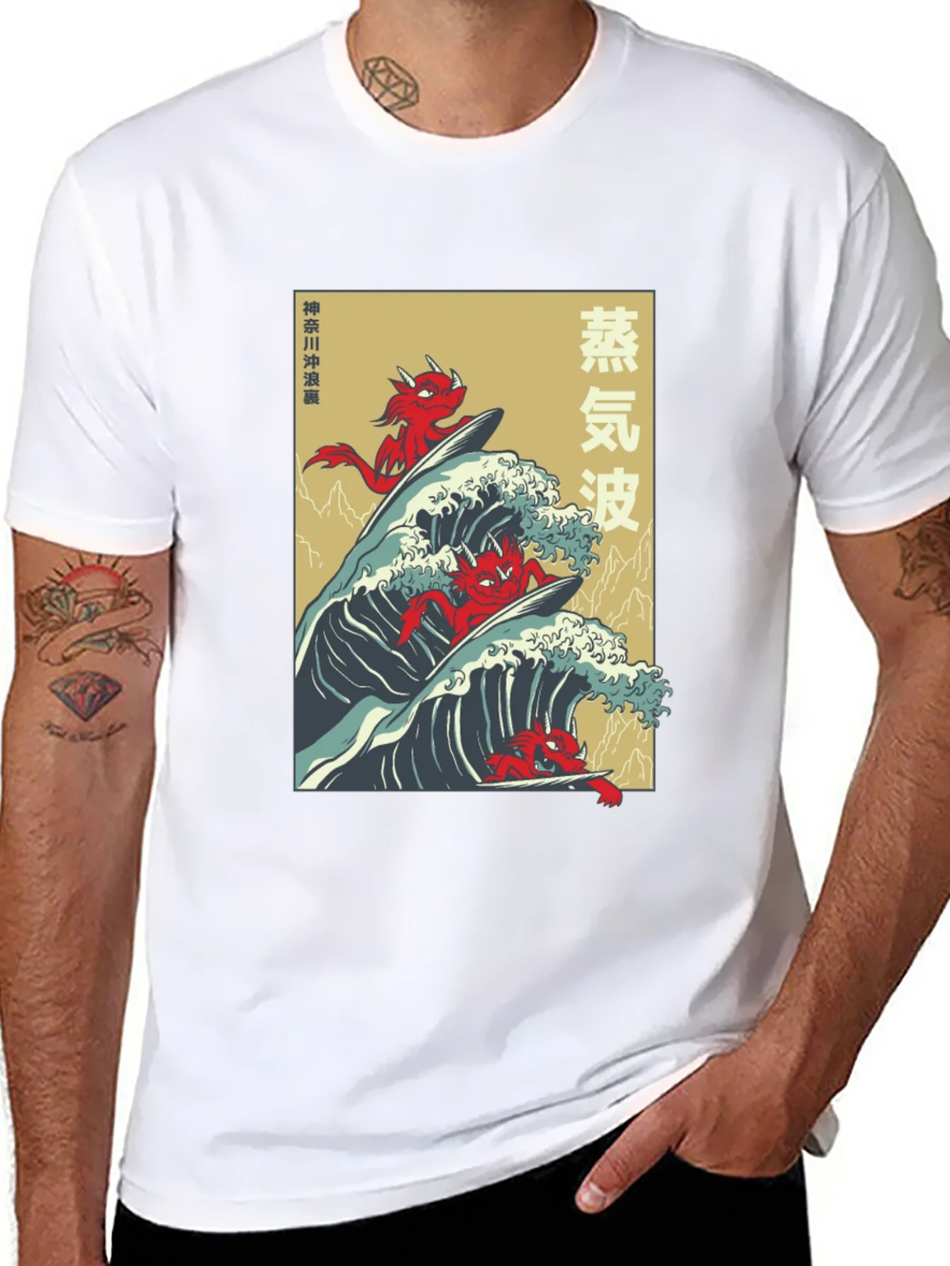 Japanese Vaporwave Devil Surfing T-Shirt