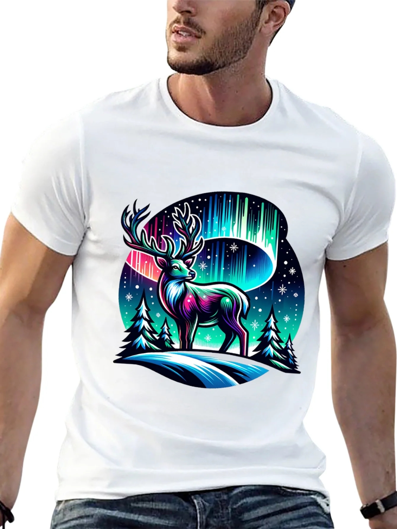 Northern Lights Deer Graphic Tee