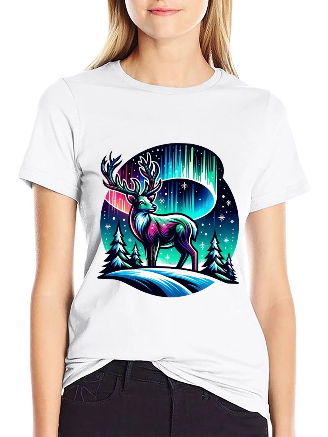 Northern Lights Deer Graphic Tee
