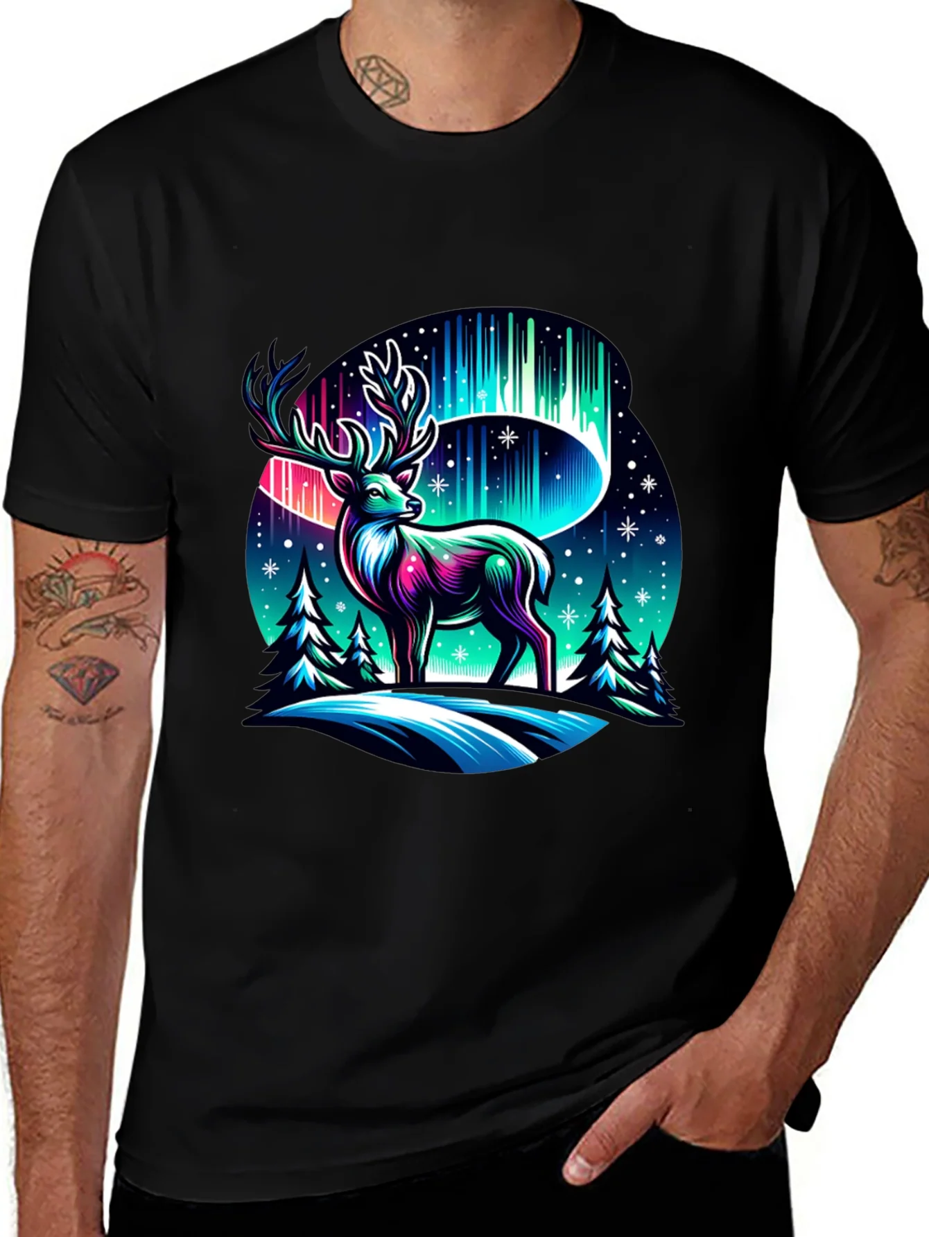 Northern Lights Deer Graphic Tee
