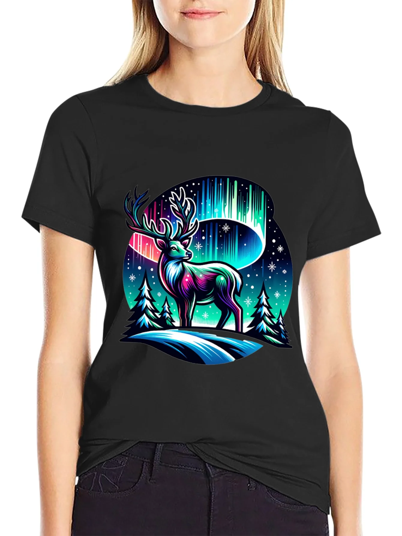 Northern Lights Deer Graphic Tee