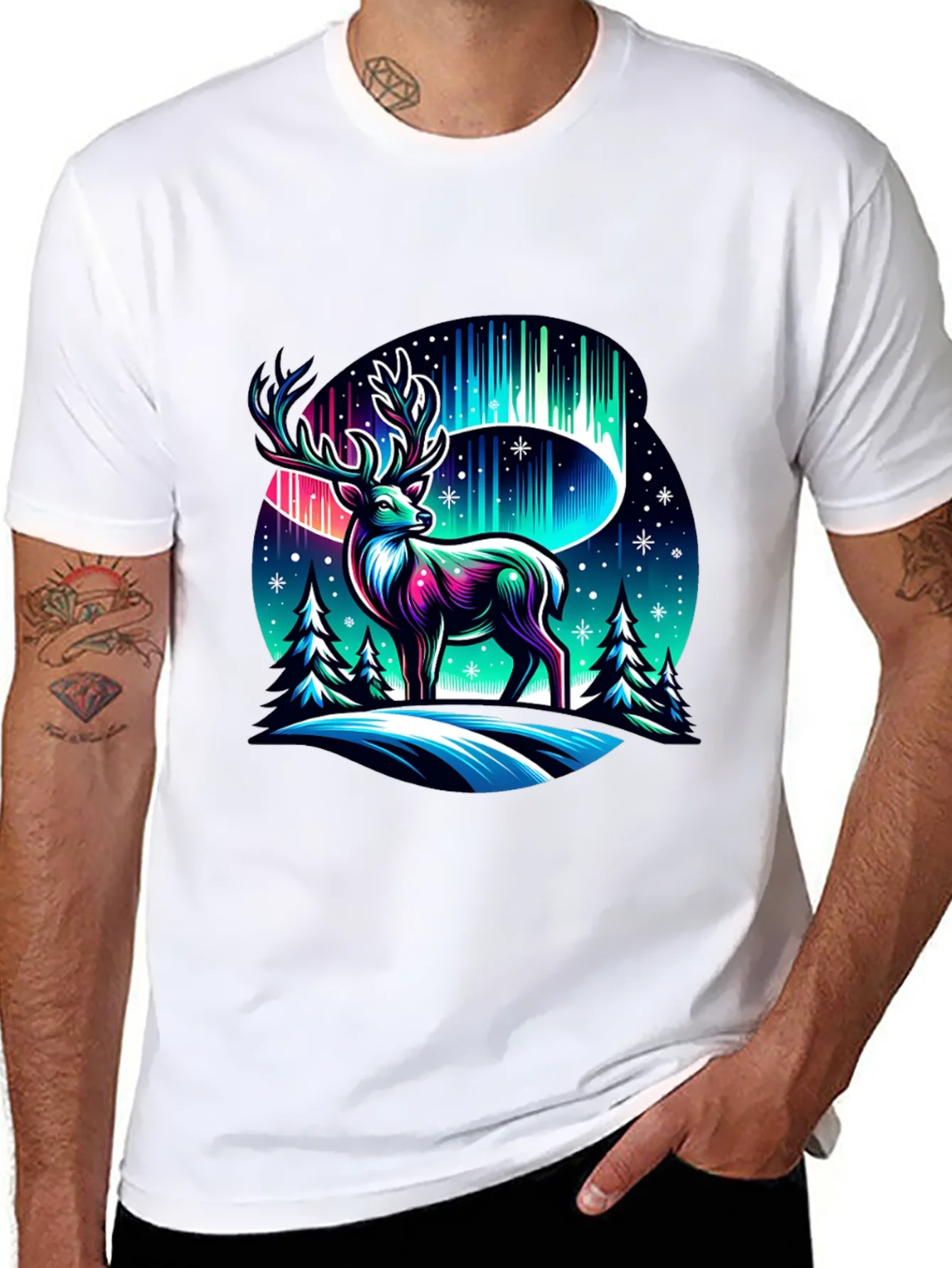Northern Lights Deer Graphic Tee