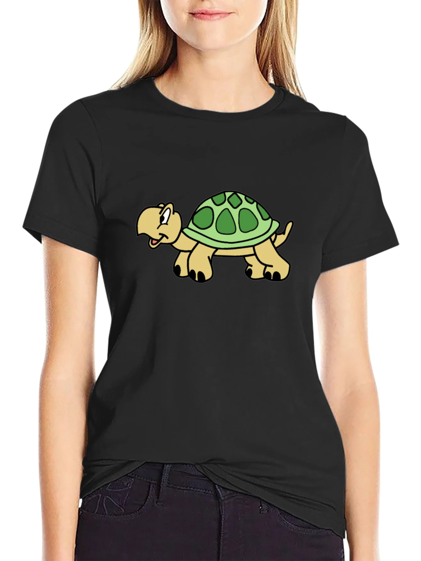 Cartoon Turtle Graphic Black T-Shirt