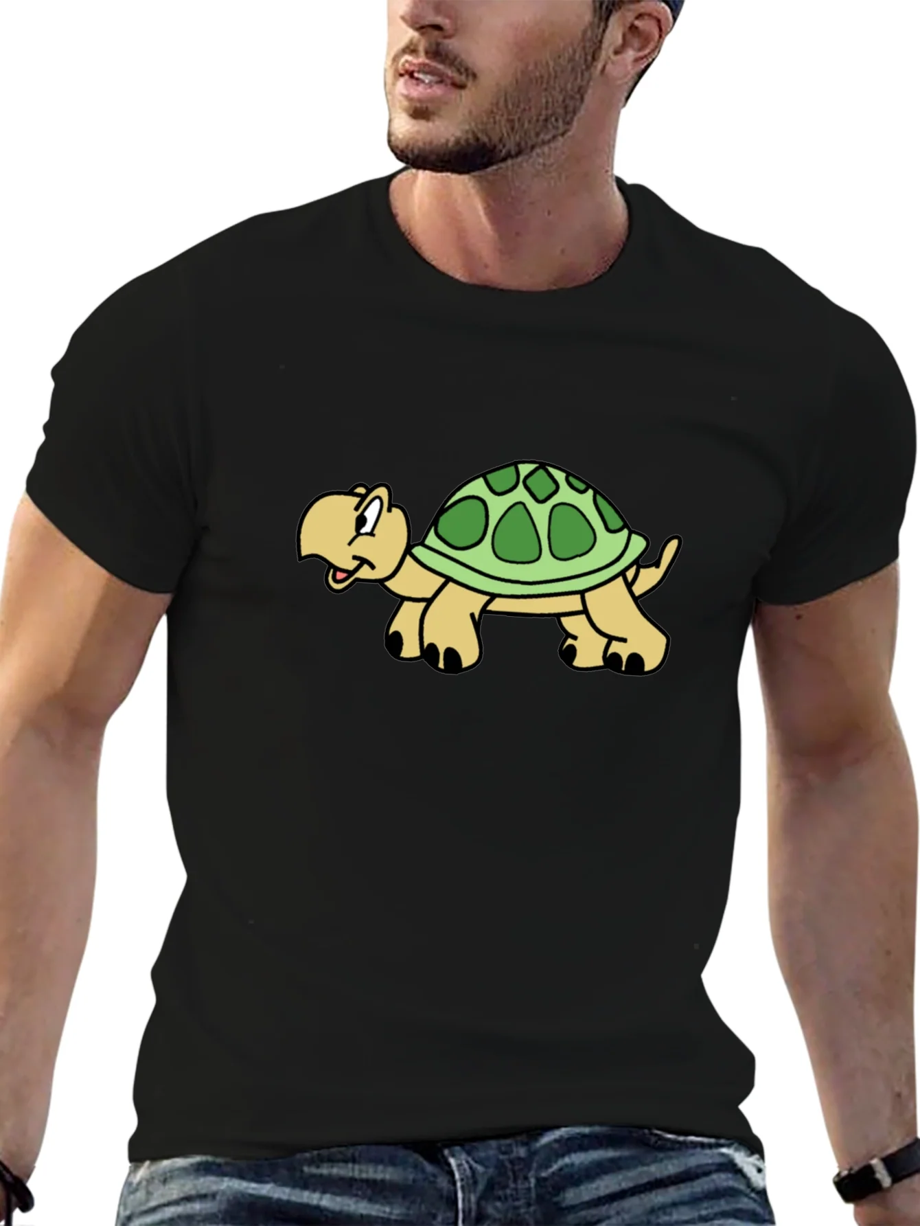 Cartoon Turtle Graphic Black T-Shirt