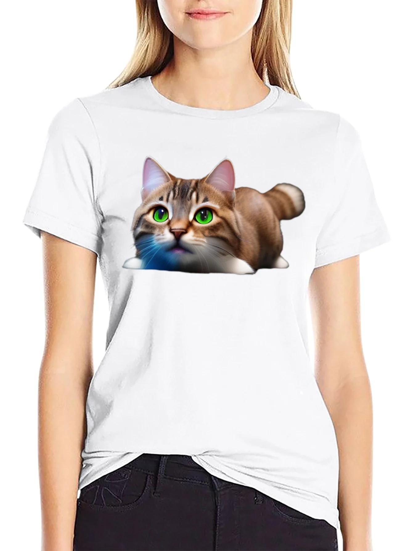 Cute Cat Graphic Tee - Soft Cotton Blend Shirt