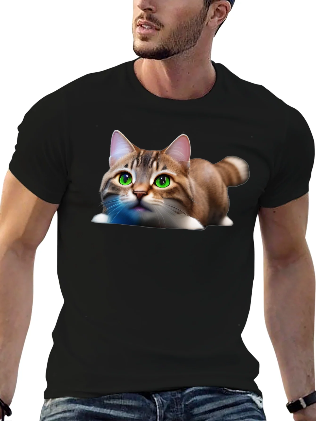 Cute Cat Graphic Tee - Soft Cotton Blend Shirt